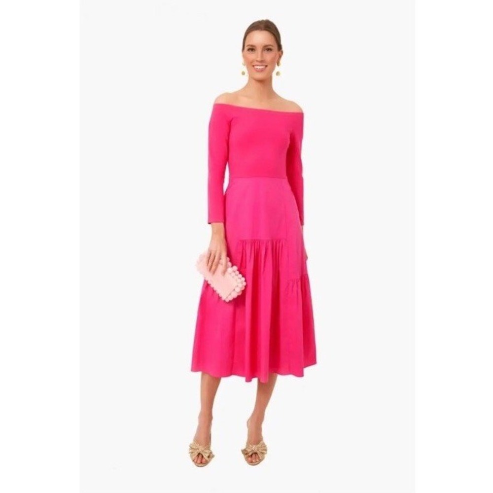 Tuckernuck Marissa Pink Off the Shoulder Ruffle Midi Dress Small  Casual‎ Summer